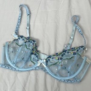 For Love And Lemons Floral Embroidered Blue Bra Medium
